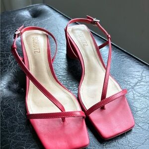 SCHUTZ Heloise Red Minimalist Slingback Block Heel Sandals